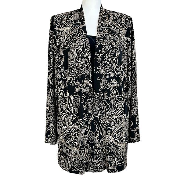 Dressbarn Event Jacket Women 16W Shimmer Gold Glitter Black Velour Mock Tank Top - Picture 1 of 12